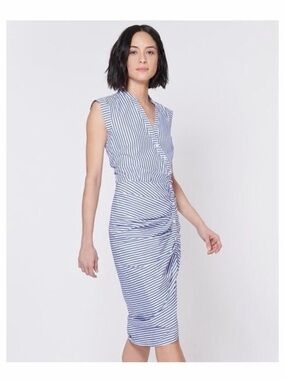 Veronica Beard Blue and White Striped Sleeveless Sheath Dress